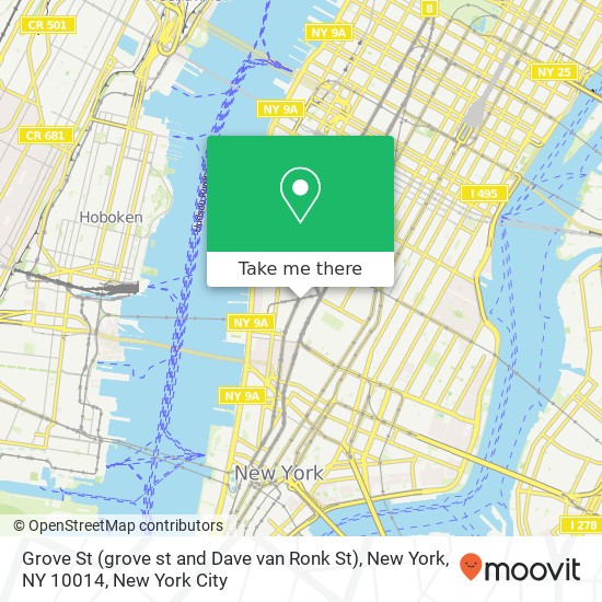 Mapa de Grove St (grove st and Dave van Ronk St), New York, NY 10014