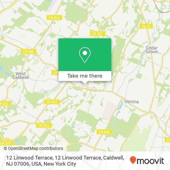 Mapa de 12 Linwood Terrace, 12 Linwood Terrace, Caldwell, NJ 07006, USA
