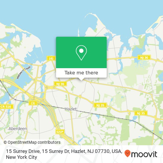 Mapa de 15 Surrey Drive, 15 Surrey Dr, Hazlet, NJ 07730, USA