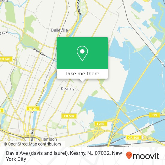 Mapa de Davis Ave (davis and laurel), Kearny, NJ 07032