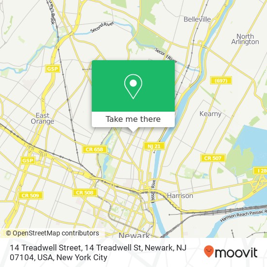 Mapa de 14 Treadwell Street, 14 Treadwell St, Newark, NJ 07104, USA