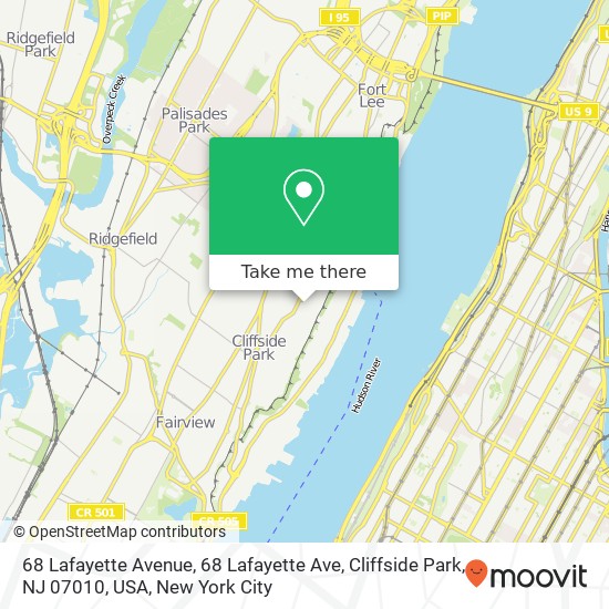 Mapa de 68 Lafayette Avenue, 68 Lafayette Ave, Cliffside Park, NJ 07010, USA