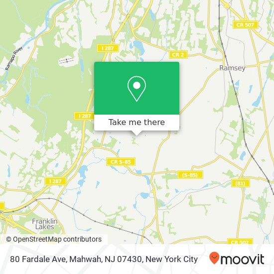 Mapa de 80 Fardale Ave, Mahwah, NJ 07430