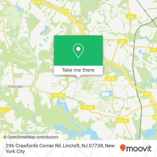 Mapa de 296 Crawfords Corner Rd, Lincroft, NJ 07738