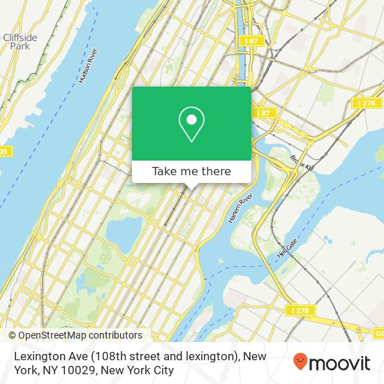 Mapa de Lexington Ave (108th street and lexington), New York, NY 10029