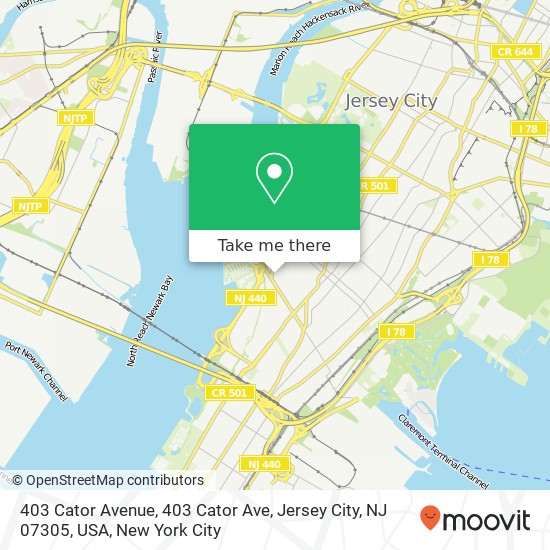 Mapa de 403 Cator Avenue, 403 Cator Ave, Jersey City, NJ 07305, USA