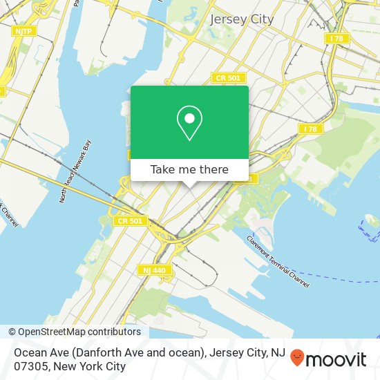 Mapa de Ocean Ave (Danforth Ave and ocean), Jersey City, NJ 07305