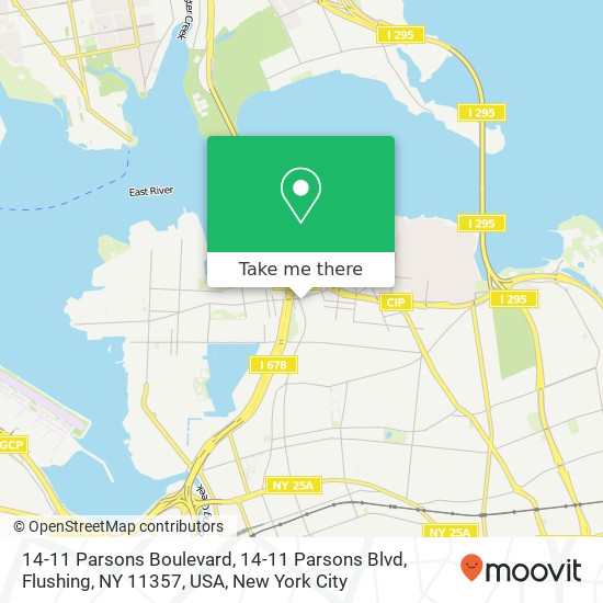 Mapa de 14-11 Parsons Boulevard, 14-11 Parsons Blvd, Flushing, NY 11357, USA