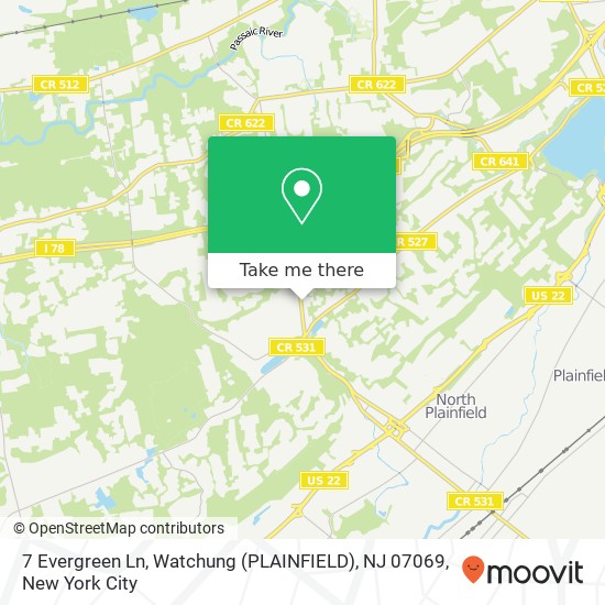 Mapa de 7 Evergreen Ln, Watchung (PLAINFIELD), NJ 07069