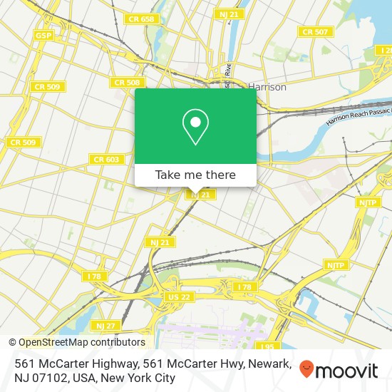 Mapa de 561 McCarter Highway, 561 McCarter Hwy, Newark, NJ 07102, USA