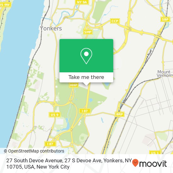 Mapa de 27 South Devoe Avenue, 27 S Devoe Ave, Yonkers, NY 10705, USA