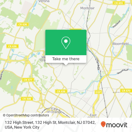 Mapa de 132 High Street, 132 High St, Montclair, NJ 07042, USA