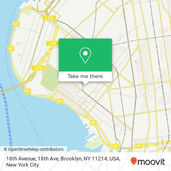 Mapa de 18th Avenue, 18th Ave, Brooklyn, NY 11214, USA