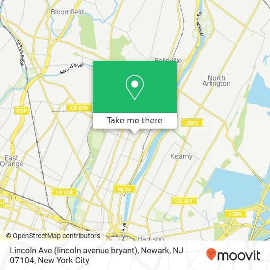 Mapa de Lincoln Ave (lincoln avenue bryant), Newark, NJ 07104
