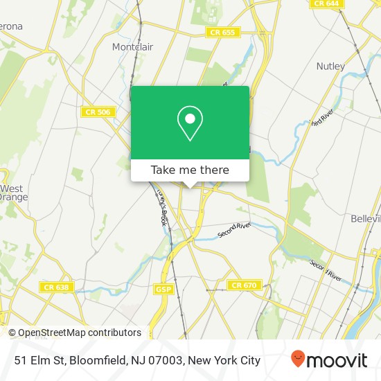 Mapa de 51 Elm St, Bloomfield, NJ 07003