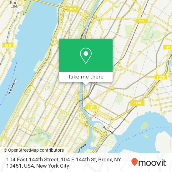 Mapa de 104 East 144th Street, 104 E 144th St, Bronx, NY 10451, USA