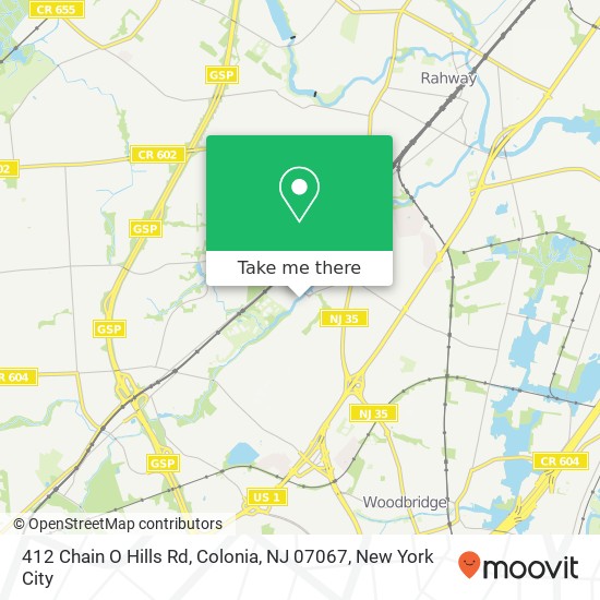 Mapa de 412 Chain O Hills Rd, Colonia, NJ 07067