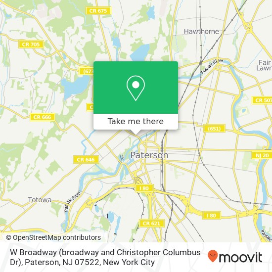 Mapa de W Broadway (broadway and Christopher Columbus Dr), Paterson, NJ 07522