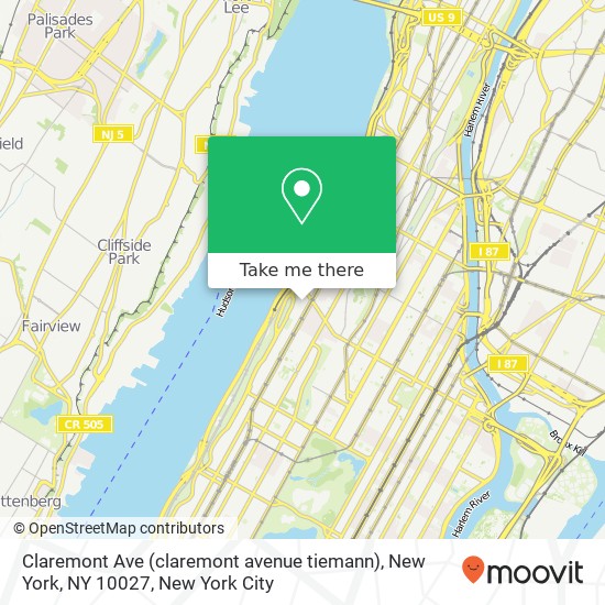 Claremont Ave (claremont avenue tiemann), New York, NY 10027 map