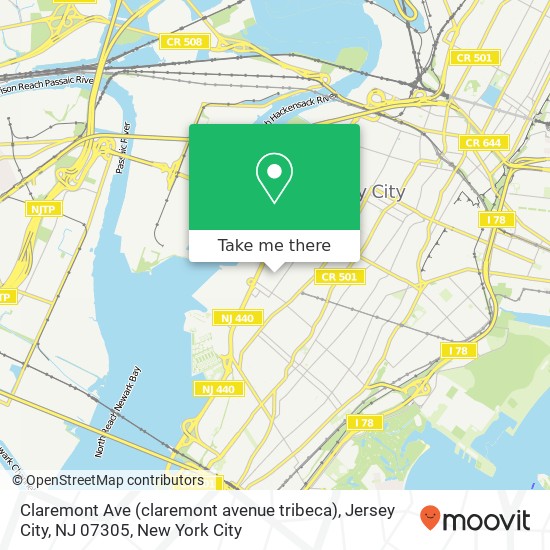 Mapa de Claremont Ave (claremont avenue tribeca), Jersey City, NJ 07305