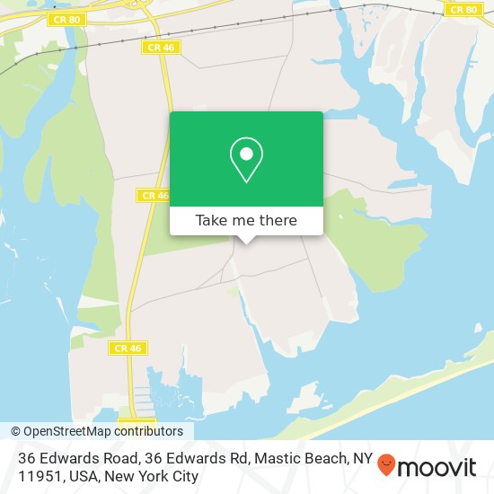 Mapa de 36 Edwards Road, 36 Edwards Rd, Mastic Beach, NY 11951, USA