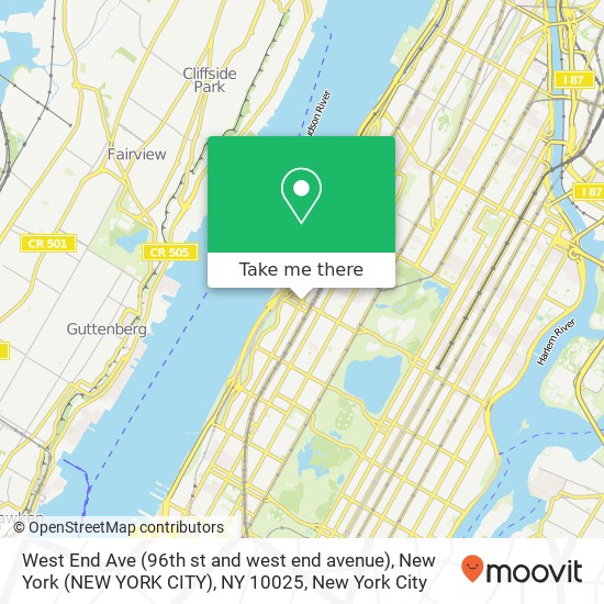 West End Ave (96th st and west end avenue), New York (NEW YORK CITY), NY 10025 map