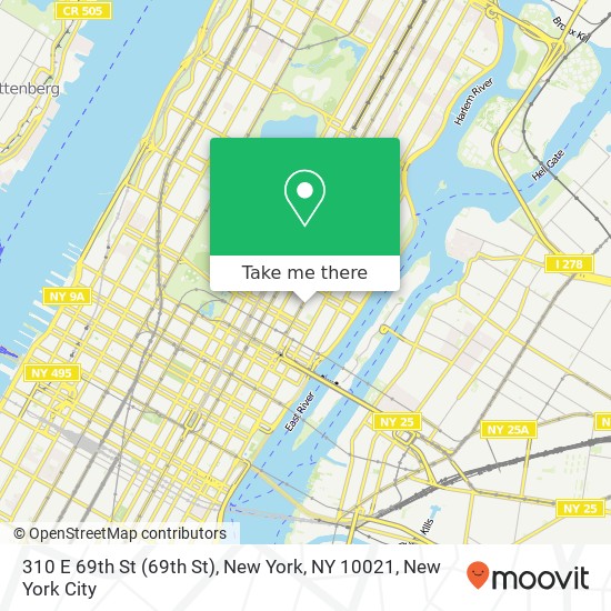 Mapa de 310 E 69th St (69th St), New York, NY 10021