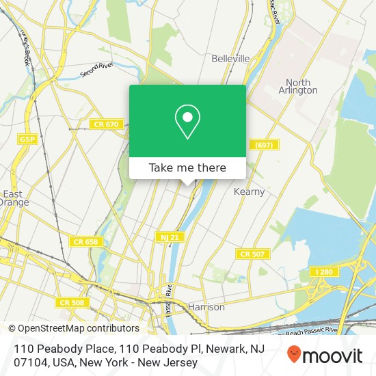 Mapa de 110 Peabody Place, 110 Peabody Pl, Newark, NJ 07104, USA