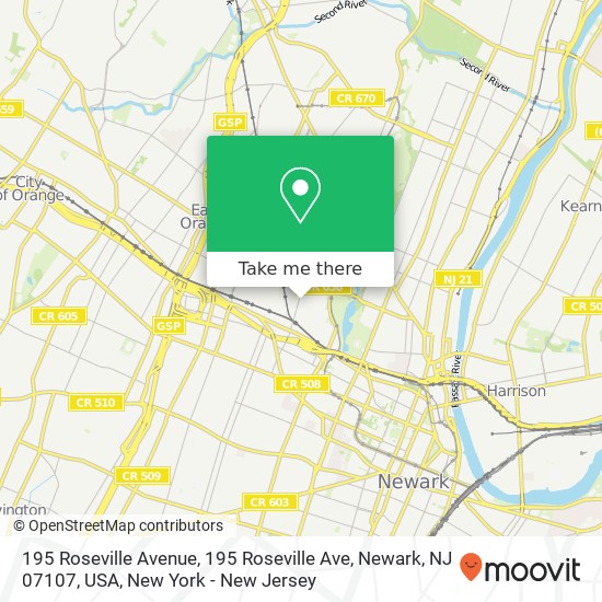 Mapa de 195 Roseville Avenue, 195 Roseville Ave, Newark, NJ 07107, USA