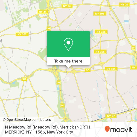 Mapa de N Meadow Rd (Meadow Rd), Merrick (NORTH MERRICK), NY 11566