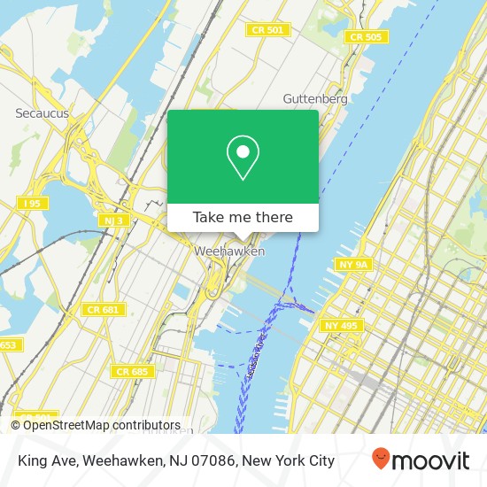 Mapa de King Ave, Weehawken, NJ 07086