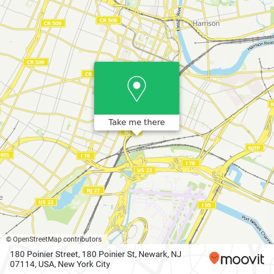 Mapa de 180 Poinier Street, 180 Poinier St, Newark, NJ 07114, USA