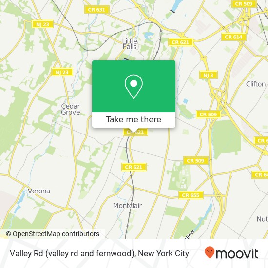 Mapa de Valley Rd (valley rd and fernwood), Montclair, NJ 07043