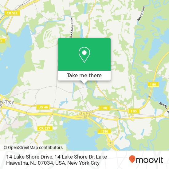 Mapa de 14 Lake Shore Drive, 14 Lake Shore Dr, Lake Hiawatha, NJ 07034, USA