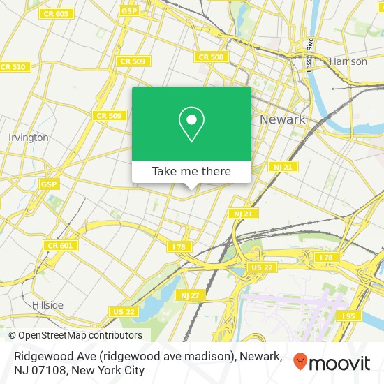 Mapa de Ridgewood Ave (ridgewood ave madison), Newark, NJ 07108