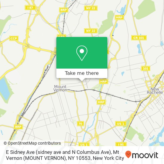 Mapa de E Sidney Ave (sidney ave and N Columbus Ave), Mt Vernon (MOUNT VERNON), NY 10553