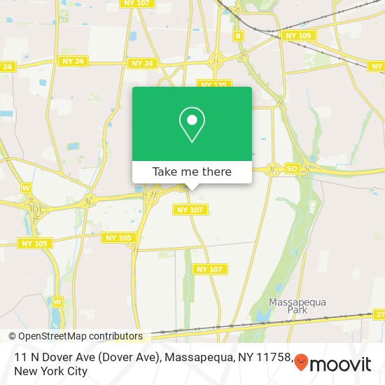 Mapa de 11 N Dover Ave (Dover Ave), Massapequa, NY 11758