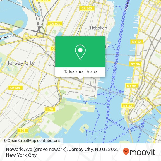 Mapa de Newark Ave (grove newark), Jersey City, NJ 07302