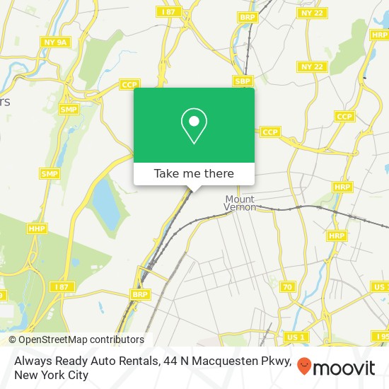 Mapa de Always Ready Auto Rentals, 44 N Macquesten Pkwy