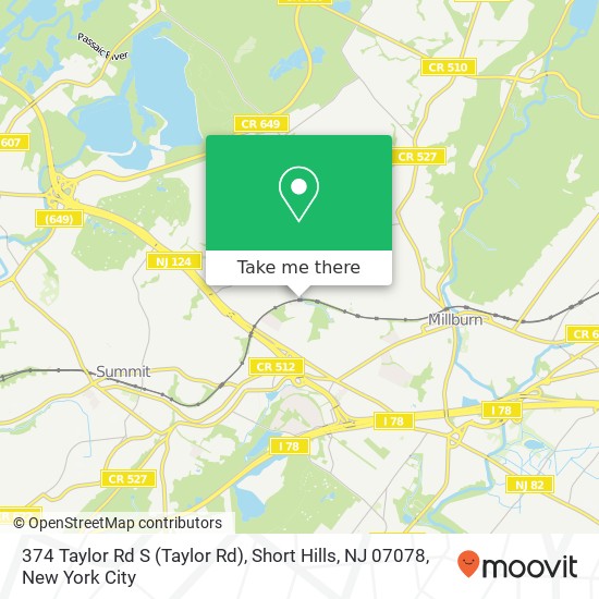 Mapa de 374 Taylor Rd S (Taylor Rd), Short Hills, NJ 07078