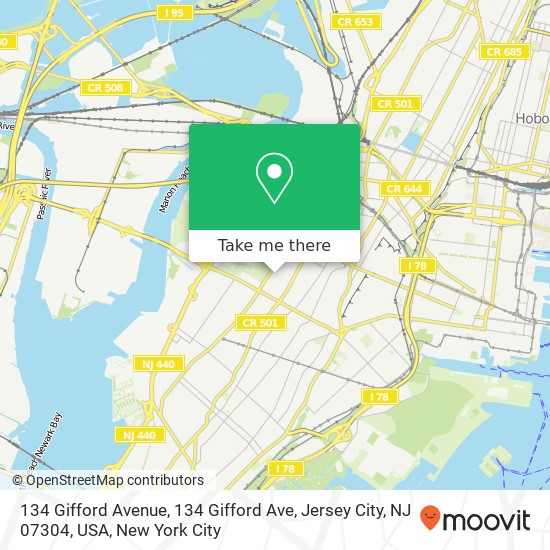 Mapa de 134 Gifford Avenue, 134 Gifford Ave, Jersey City, NJ 07304, USA