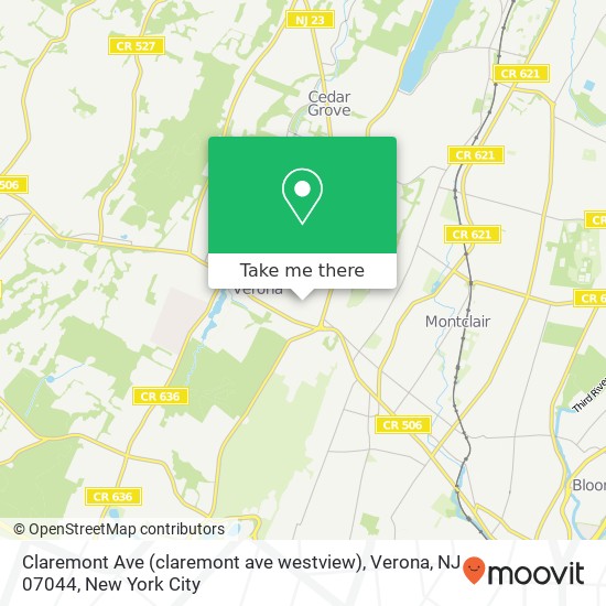 Mapa de Claremont Ave (claremont ave westview), Verona, NJ 07044