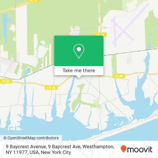 Mapa de 9 Baycrest Avenue, 9 Baycrest Ave, Westhampton, NY 11977, USA