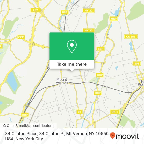 Mapa de 34 Clinton Place, 34 Clinton Pl, Mt Vernon, NY 10550, USA