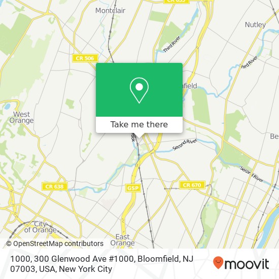 Mapa de 1000, 300 Glenwood Ave #1000, Bloomfield, NJ 07003, USA