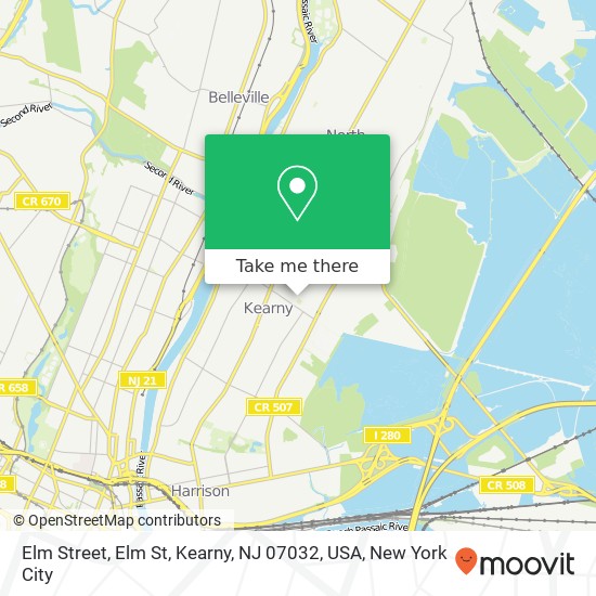 Mapa de Elm Street, Elm St, Kearny, NJ 07032, USA