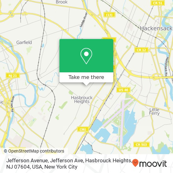 Jefferson Avenue, Jefferson Ave, Hasbrouck Heights, NJ 07604, USA map