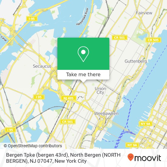 Mapa de Bergen Tpke (bergen 43rd), North Bergen (NORTH BERGEN), NJ 07047