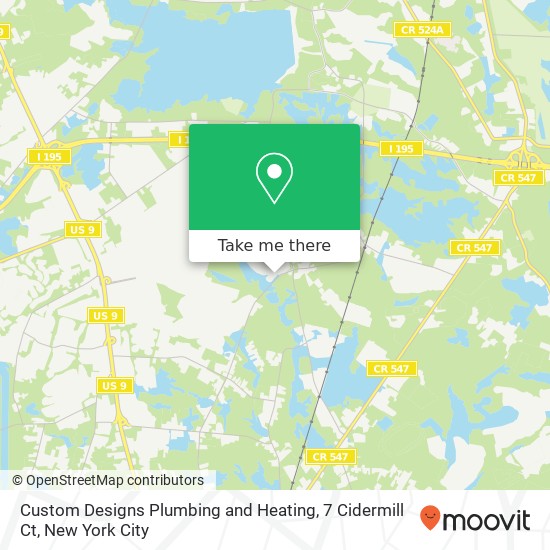 Mapa de Custom Designs Plumbing and Heating, 7 Cidermill Ct