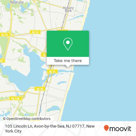 Mapa de 105 Lincoln Ln, Avon-by-the-Sea, NJ 07717